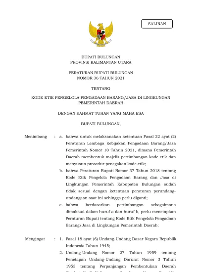 BUPATI BULUNGAN PROVINSI KALIMANTAN UTARA PERATURAN BUPATI BULUNGAN ...