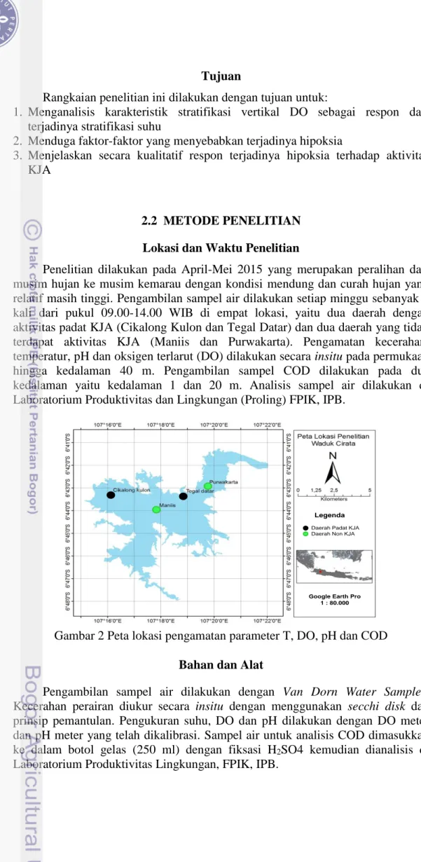 Gambar 2 Peta lokasi pengamatan parameter T, DO, pH dan COD  Bahan dan Alat 