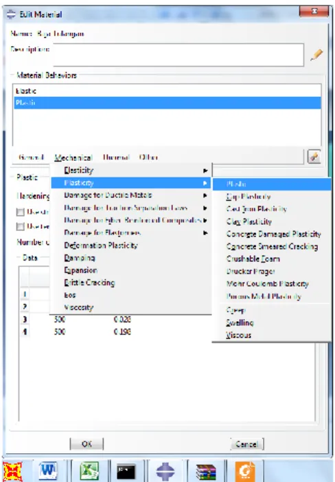 Gambar 4.29 Tampilan form input Plasticity material baja  c.  Create section dan Assign untuk Solid Element 