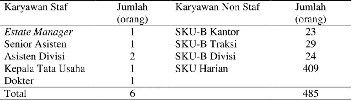 Tabel 6. Jumlah Karyawan Staf dan Non Staf di Angsana Estate Tahun 2013  Karyawan Staf  Jumlah 