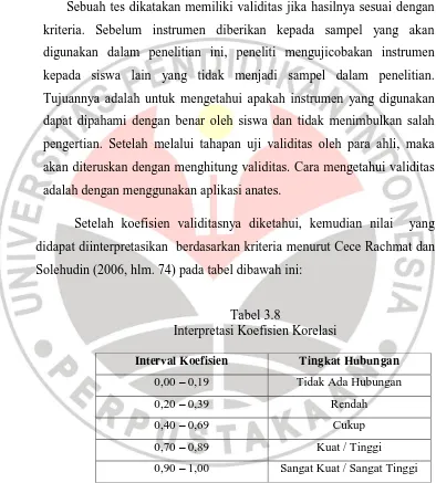 Tabel 3.8 Interpretasi Koefisien Korelasi 