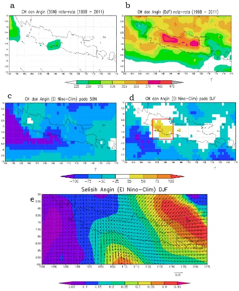 Gambar  7.  Komposit  rata-rata  curah  hujan  TRMM  (mm;  warna) 