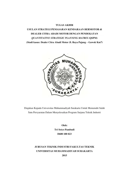 Tugas Akhir Usulan Strategi Pemasaran Kendaraan Bermotor Di Usulan