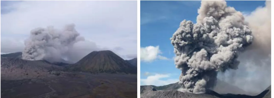 Gambar 3. Pelepasan gas bercampur abu sebagai proses awal erupsi Gunung Bromo tahun 2010 – 2011  pada tanggal 23 November 2010