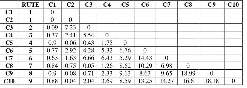 Tabel 4.9  Matriks Jarak dalam Satuan Km 