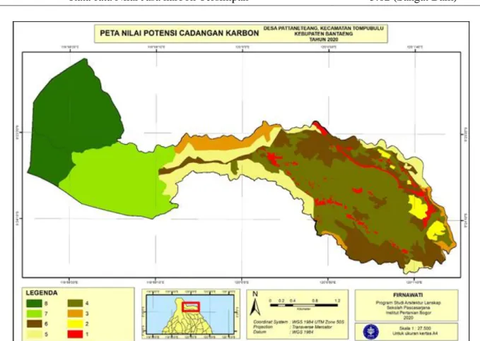 Tabel 8 Penilaian jasa lanskap terhadap potensi penyimpanan karbon tersimpan di Desa Pattaneteang 