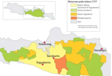 Gambar 1. 2. Kerajaan Mataram 1757 pasca Perjanjian Giyanti 1755  Sumber: https://id.wikipedia.org/wiki/Babad_Giyanti[diakses 05/08/2014], 
