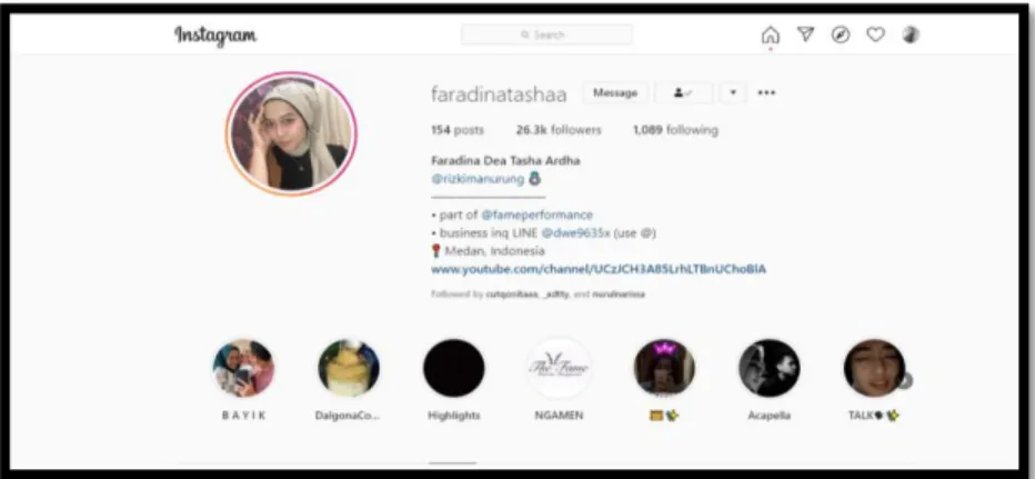 Gambar 7.  Akun Instagram Faradina Dhea Tasha Ardha  Sumber : Media sosial Instagram 