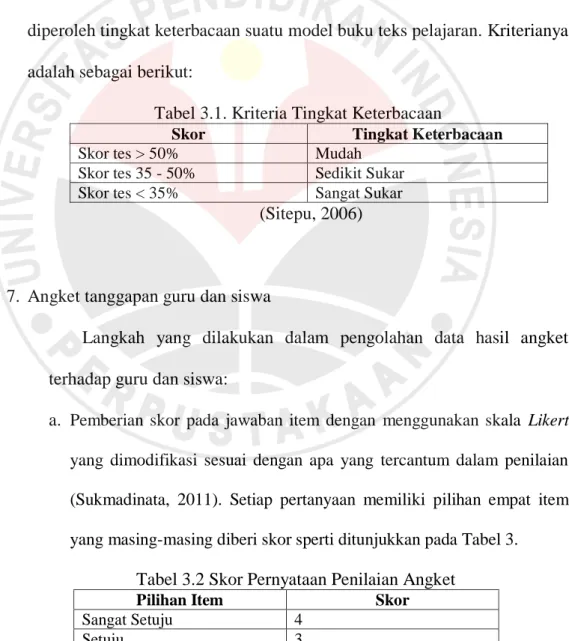 Tabel 3.1. Kriteria Tingkat Keterbacaan 