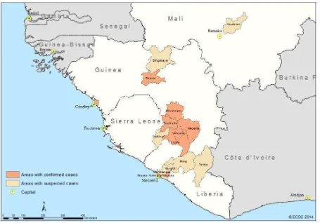 Gambar 3:  Lokasi daerah bencana kasus virus Ebola  pada 7 April 2014 