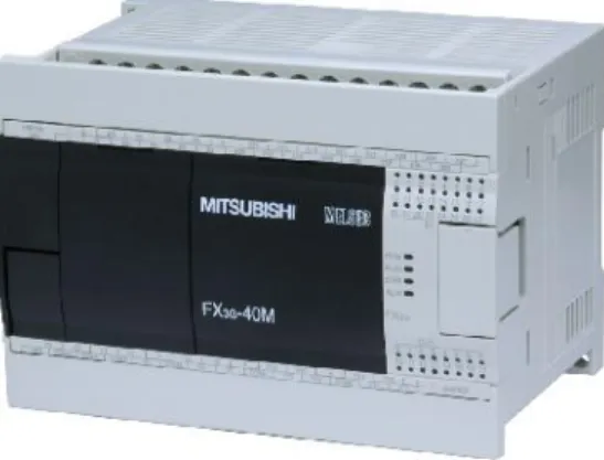 Gambar 2.1 Programmable Logic Controller Mitsubishi FX3G-40MT/ES Menurut  NEMA  (National  Electrical  Manufactures  Association)  PLC adalah  suatu alat  elektronika  digital  yang  berbasis  mikrokontroler  dan menggunakan  memori  yang  dapat  diprogram