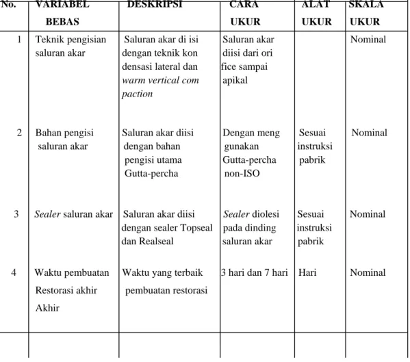 Tabel 4.1 Definisi Operasional Variabel Bebas     