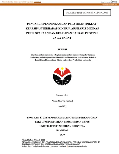 Pengaruh Pendidikan Dan Pelatihan Diklat Kearsipan Terhadap Kinerja