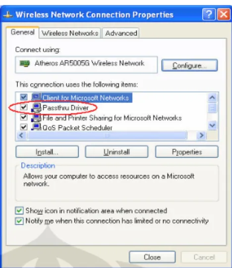 Gambar 3.11. Passthru driver pada wireless network connections. 