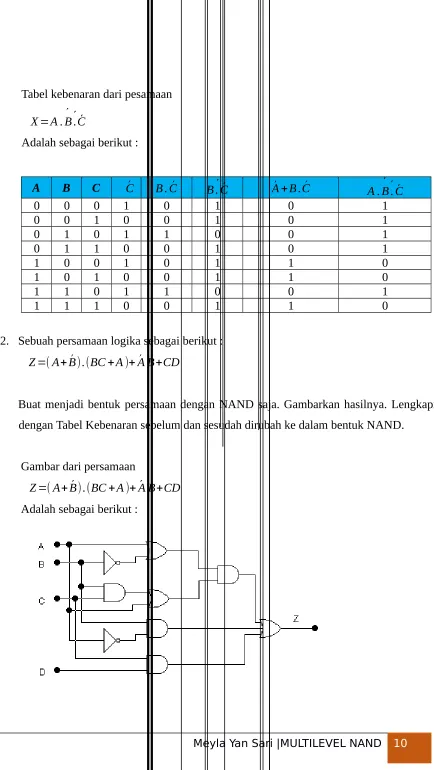 Tabel kebenaran dari pesamaan