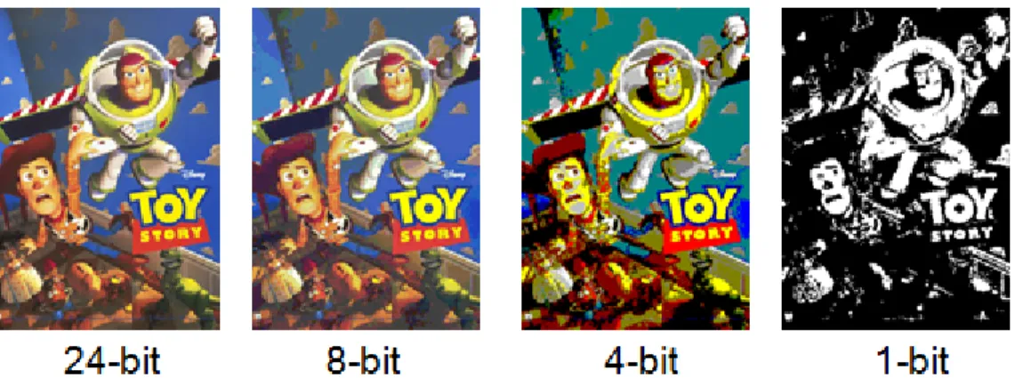 Gambar 2.7 Hasil dari Gray-level quantization (Pembentukan Citra Digital)  Penyimpanan citra digital yang disampling jadi N x M pixel dan dikuantisasi jadi  G = 2 m