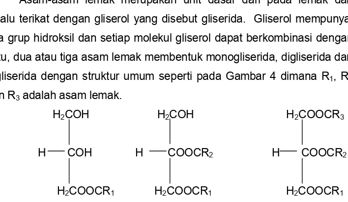 Gambar 4  Struktur ikatan asam lemak dan gliserol (Pond et al. 1995).  