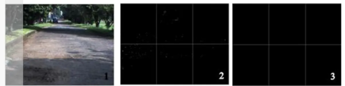 Gambar 4.10. Citra pemandangan dengan rintangan berupa tiang listrik dengan jarak pengambilan 1  meter, dimana laser pointer nomor 2 dan 5 yang mendeteksi rintangan 