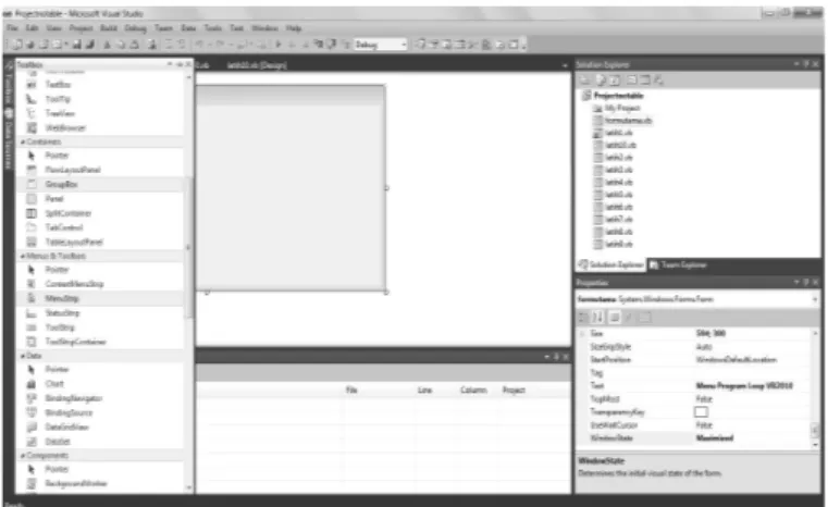 Gambar 5.1 Objek MenuStrip di ToolBox  3.  Tampilan MenuStrip di Form Designer seperti berikut