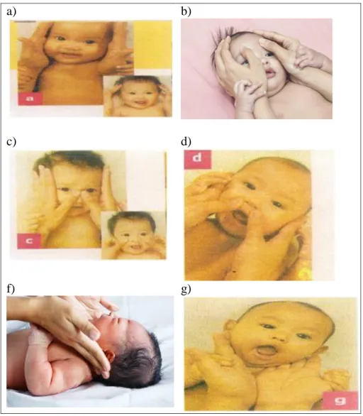 Gambar 2.5 Cara Pemijatan Pada Muka Bayi  Sumber: Prasetyono (2013) 