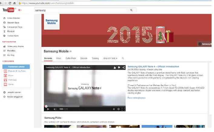 Gambar 14.1 Channel Samsung Mobile di Youtube 