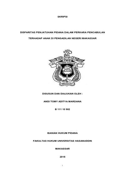 SKRIPSI DISPARITAS PENJATUHAN PIDANA DALAM PERKARA PENCABULAN TERHADAP ...