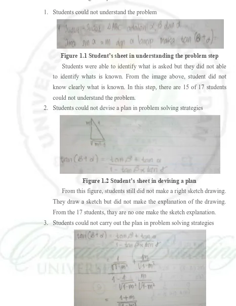 Figure 1.1 Student’s sheet in understanding the problem step 