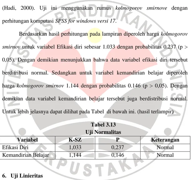 Tabel 3.13  Uji Normalitas 