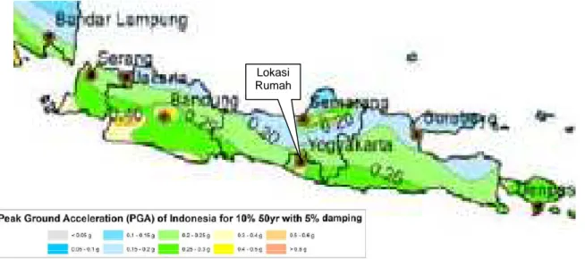 Gambar 1. Lokasi sampel rumah di Kabupaten Sleman berdasarkan Peta Gempa 2010 Lokasi 