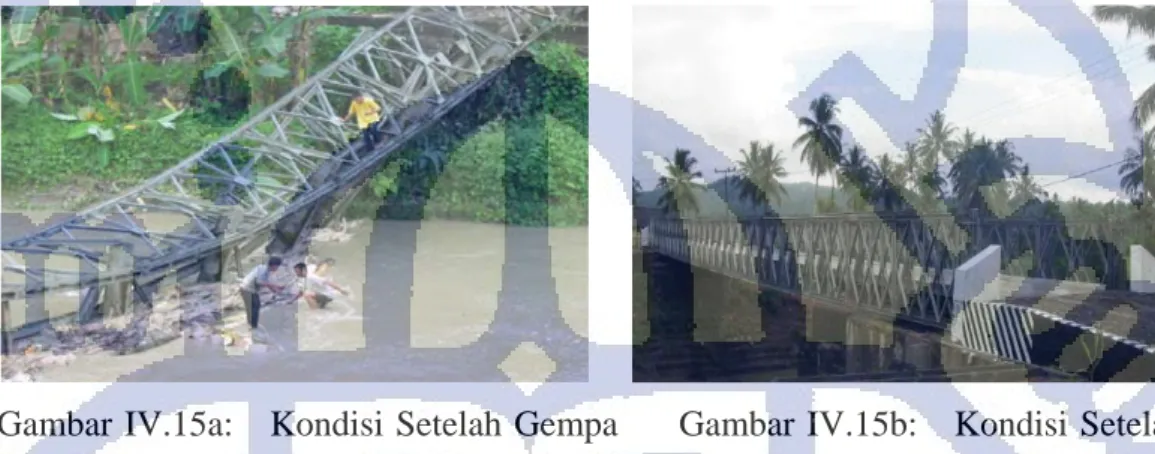 Gambar IV.15a:   Kondisi Setelah Gempa     Gambar IV.15b:   Kondisi Setelah      Pelaksanaan Operasi Jembatan Hilisimaetane Bhakti TNI