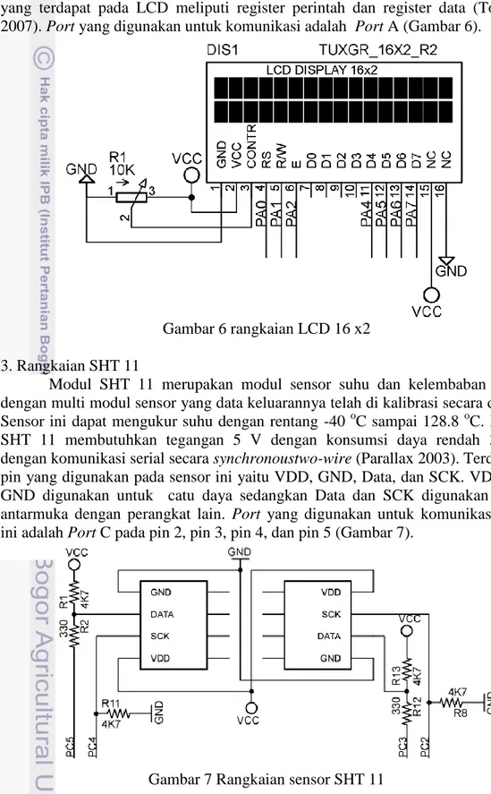 Gambar 6 rangkaian LCD 16 x2  3. Rangkaian SHT 11 