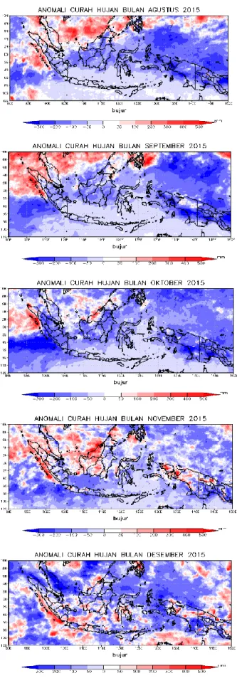 Gambar 7. Peta Anomali Curah Hujan Wilayah  Indosesia Bulan Januari – Desember 2015. 