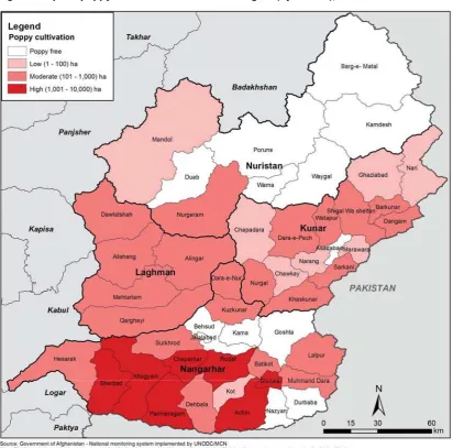 Figure 6: Opium poppy cultivation in the Eastern region (by district), 2017 