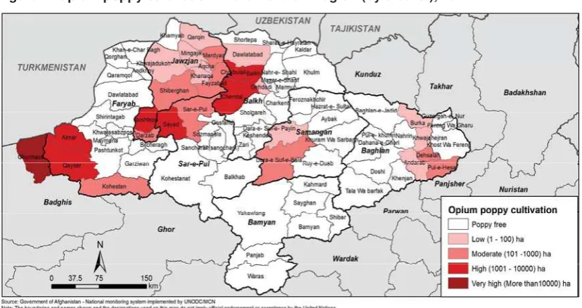 Figure 7: Opium poppy cultivation in the Northern region (by district), 2017 