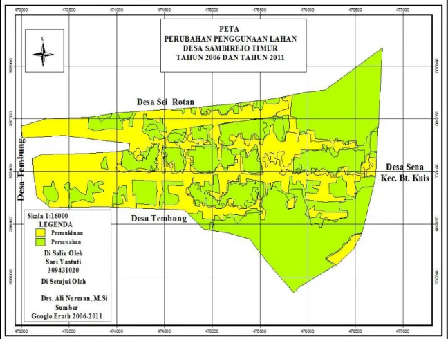 Gambar 2.  Peta Perubahan Penggunaan Lahan Desa Sambirejo Timur Tahun 2006-2009