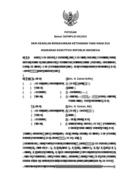 DALAM POKOK PERKARA - PUTUSAN Nomor 50/PHPU.D-VIII/2010 DEMI KEADILAN ...