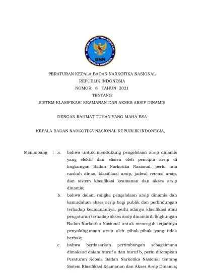 PERATURAN KEPALA BADAN NARKOTIKA NASIONAL REPUBLIK INDONESIA NOMOR 6 ...