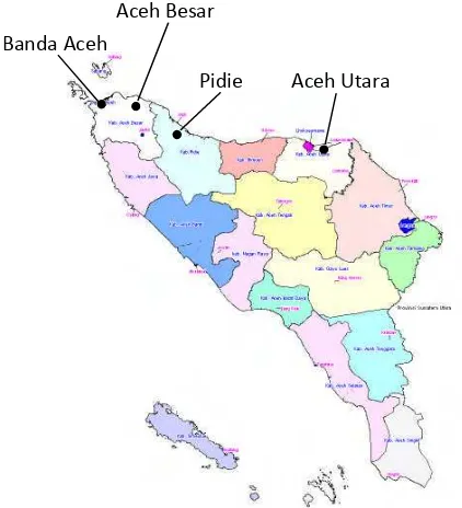Gambar 2 Lokasi pengambilan sampel data fenotipik sapi Aceh