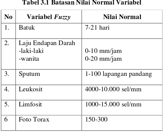 Tabel 3.1 Batasan Nilai Normal Variabel 