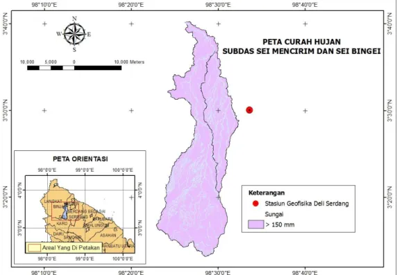 Gambar 9. Peta Curah Hujan Subdas Sei Mencirim dan Sei Bingei