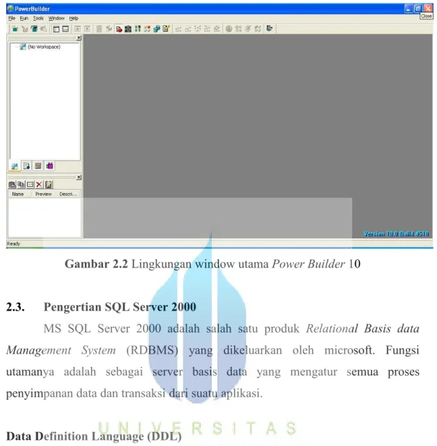 Gambar 2.2 Lingkungan window utama Power Builder 10