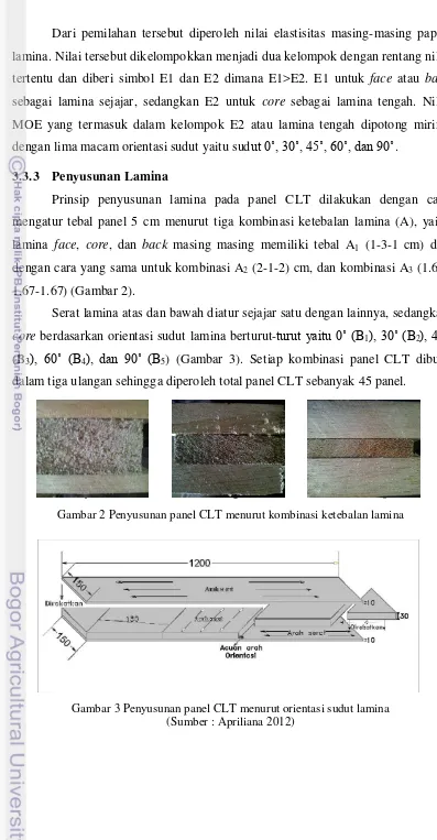 Gambar 2 Penyusunan panel CLT menurut kombinasi ketebalan lamina  