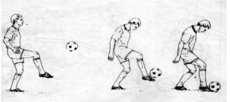 Gambar 7. Menghentikan bola dengan punggung kaki  d)   Menghentikan bola dengan telapak kaki