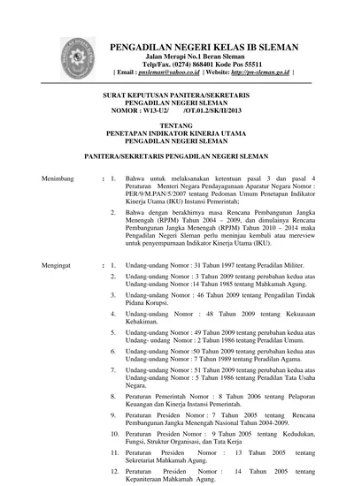 SURAT KEPUTUSAN PANITERA/SEKRETARIS PENGADILAN NEGERI SLEMAN NOMOR ...