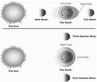Gambar 1. Gaya gravitasi oleh Bulan dan Matahari  (Pugh, 1987) 