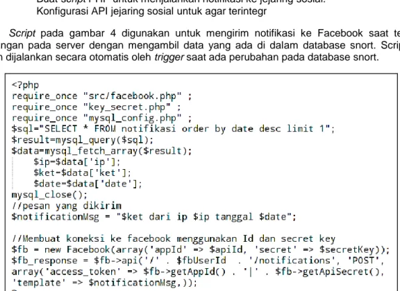 Gambar 4. Script notifikasi facebook 