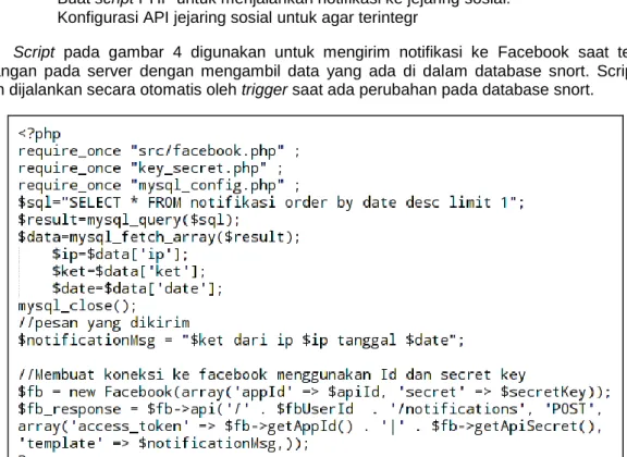 Gambar 4. Script notifikasi facebook 