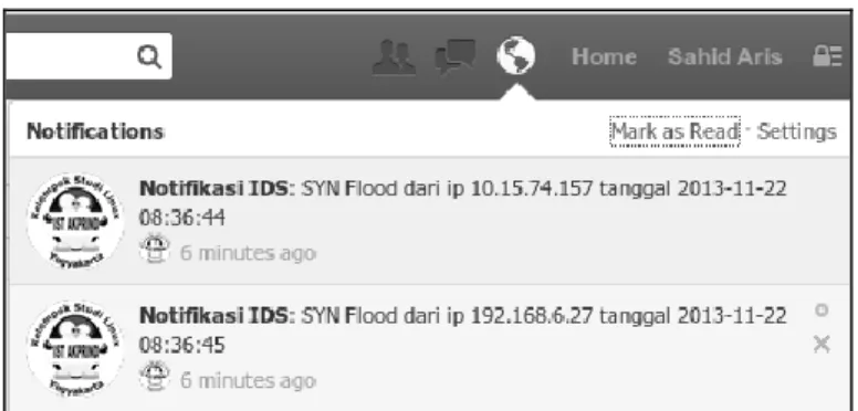 Gambar 8.  Notifikasi melalui twitter  Syn Attack 