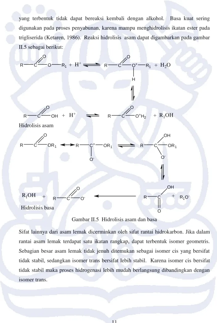 Gambar II.5  Hidrolisis asam dan basa                                                                                           Sifat lainnya dari asam lemak dicerminkan oleh sifat rantai hidrokarbon