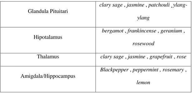 Tabel 2. Beberapa macam aromaterapi yang berpengaruh di sistem limbik. 17